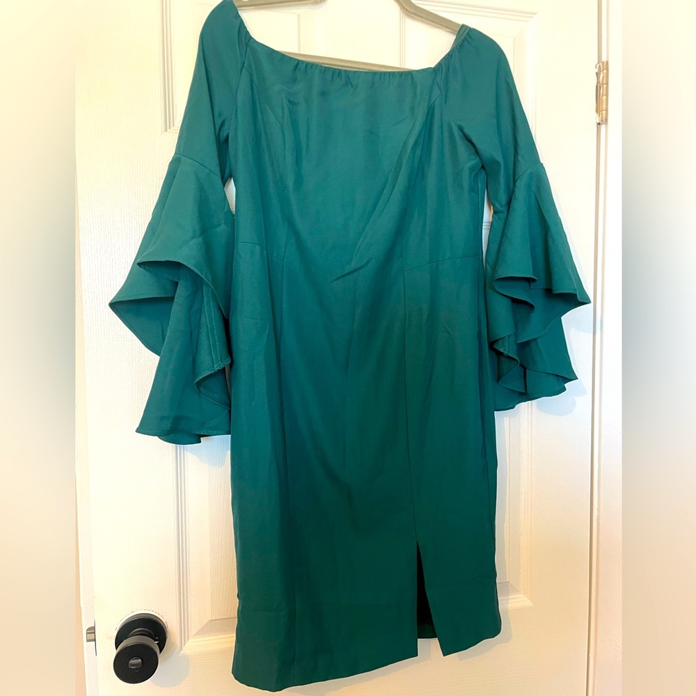 Emerald green off the shoulder dress